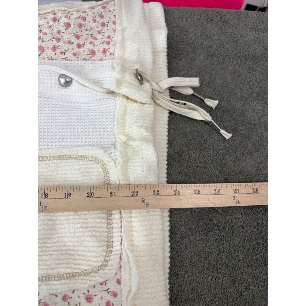 POL Jacket Women M White Floral Waffle Knit Mixed Media Boho Shacket Cottagecore - Picture 8 of 9